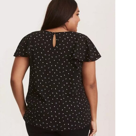 Torrid Black Confetti Crisscross Georgette Flutter Sleeve Blouse, 3X - Picture 2 of 15